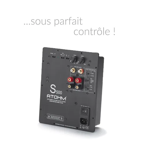 Atohm GT-SW2-HD — module d’amplification S500 Atohm : réglages, entrées et sorties à l’arrière du caisson