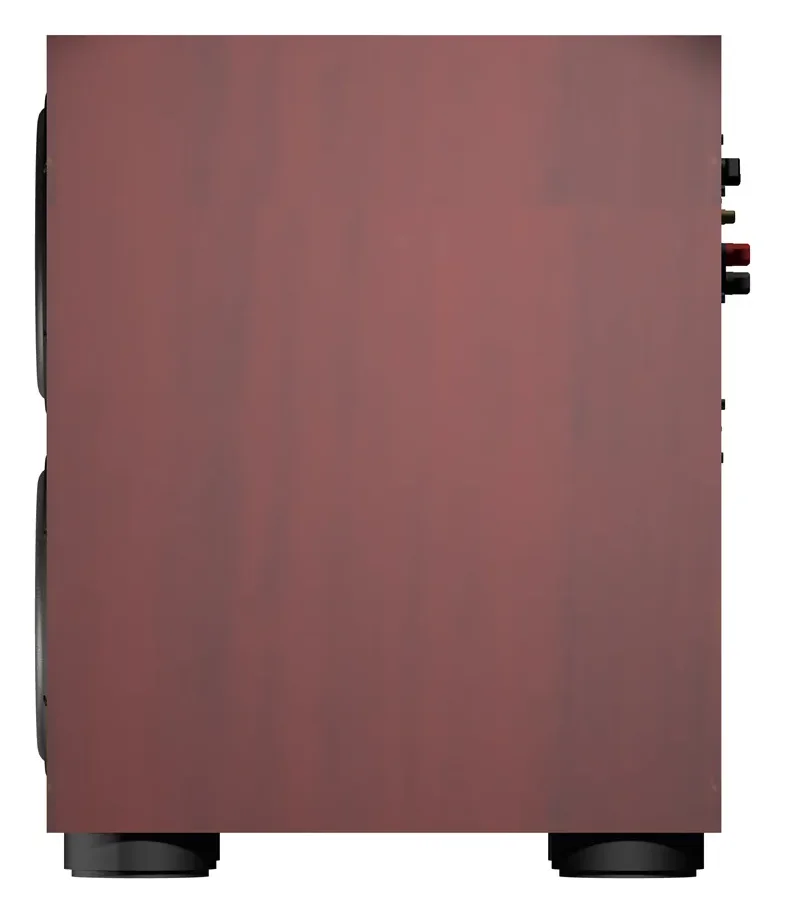 Atohm Kit Rafale VR2-25 — caisson de basses monté (illustration en bois rouge) vu de côté