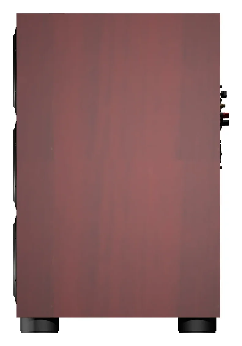 Atohm Kit Rafale VR3-25 — caisson de basses monté (illustration en bois rouge) vu de côté