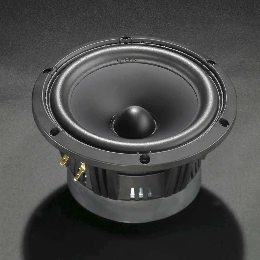 Atohm LD150CR04 — haut-parleur vu de trois-quarts avant, sur fond sombre
