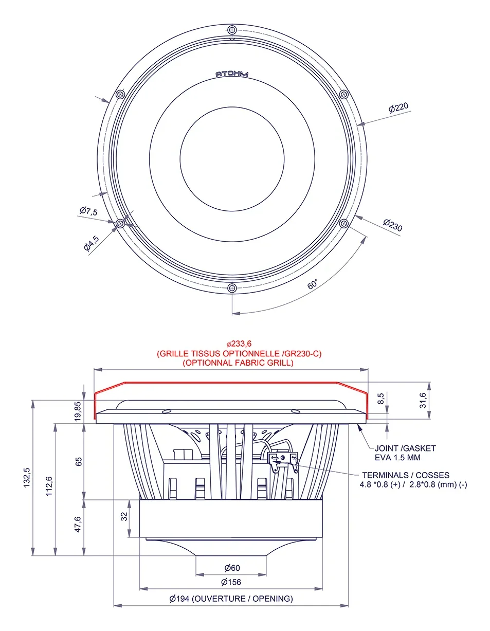 Atohm LD230TDR08 — avec grille