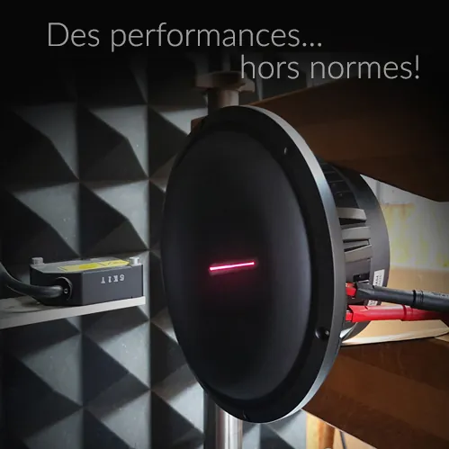 Atohm Rafale VR1-X — mesure au laser du haut-parleur de grave dans une chambre anéchoïque