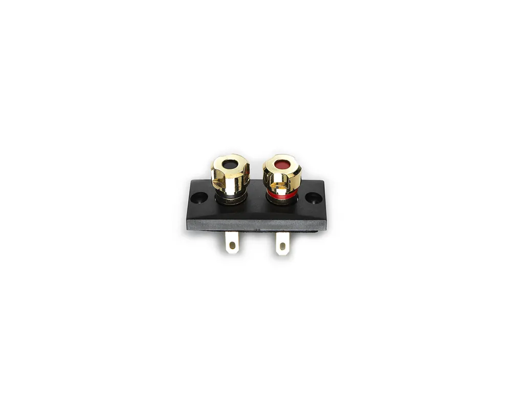 Atohm WT-5524-G — petit bornier à deux bornes dorées, rouge et noire