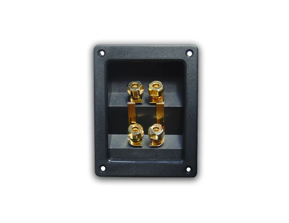 Atohm WT-96123-G — bornier rectangulaire encastrable à quatre bornes dorées reliées par des barrettes (bi-câblage)