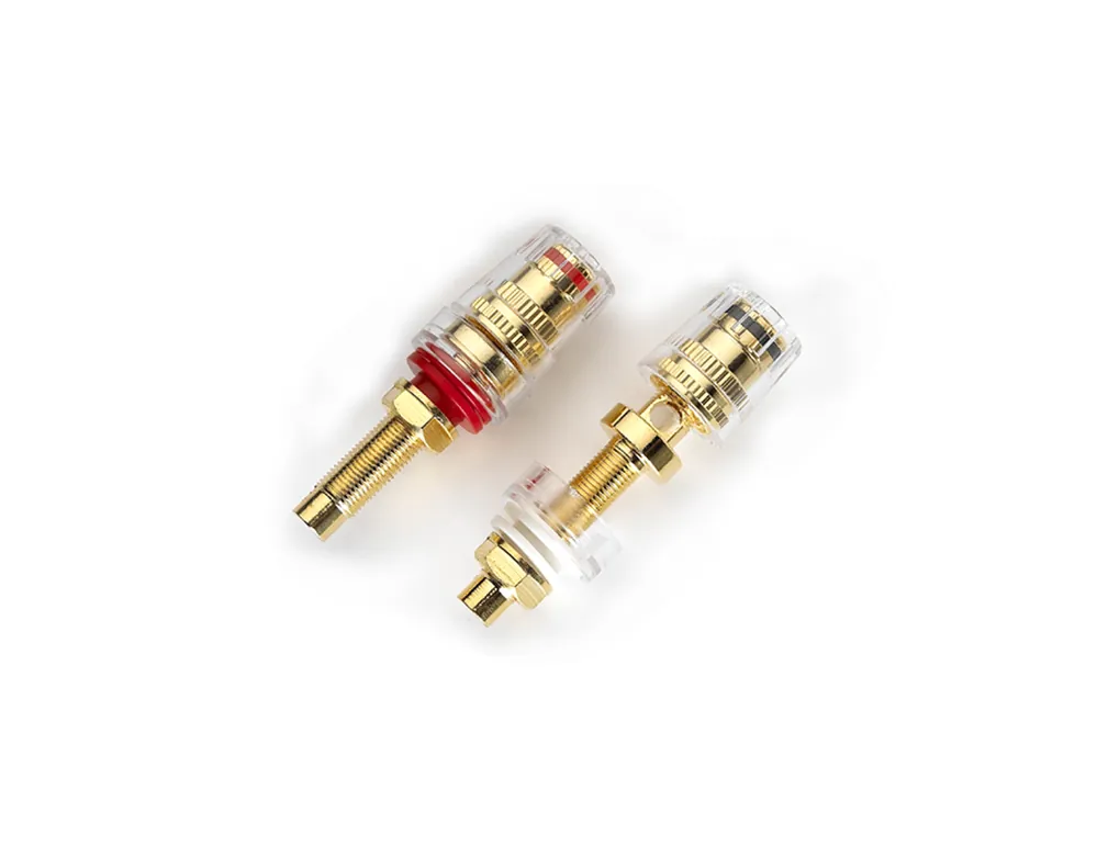 Atohm WT-FB-1960-G — deux fiches banane femelles dorées, repères rouge et blanc