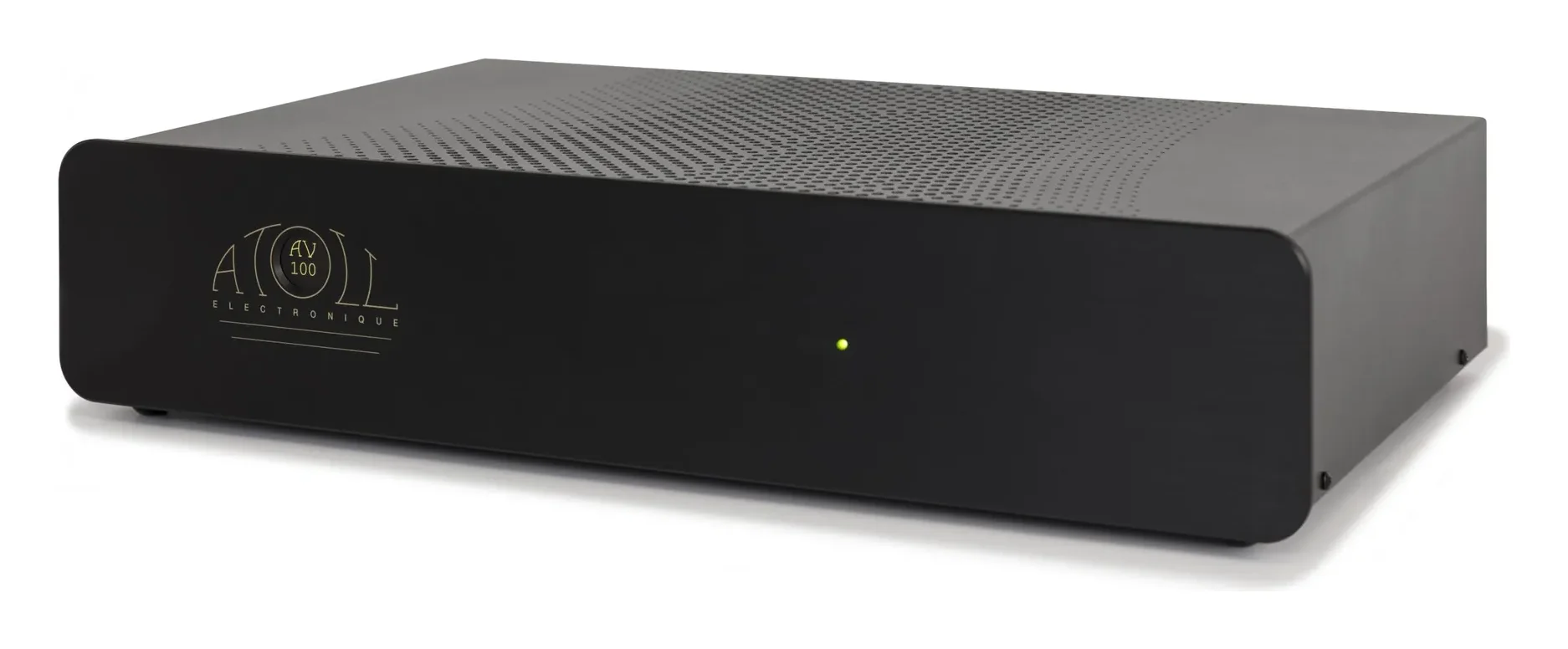 Atoll AV100 — Finition aluminium brossé anodisé noir.