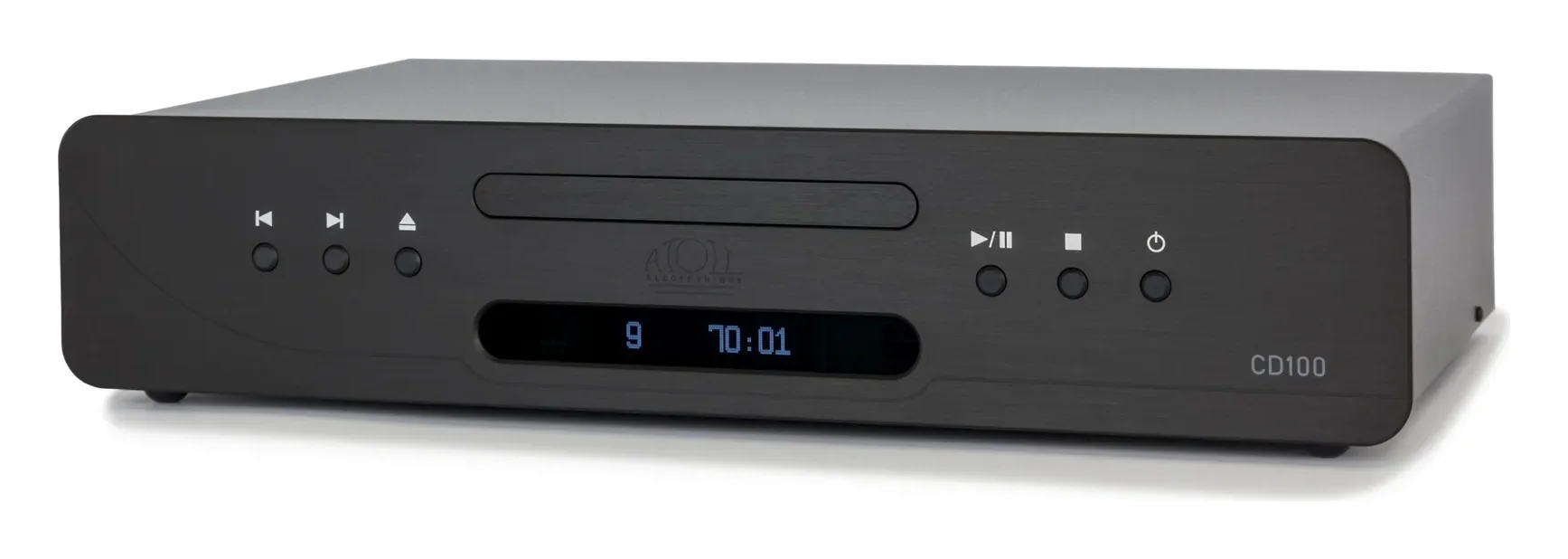 Atoll CD100 Evolution — Finition aluminium brossé anodisé noir.