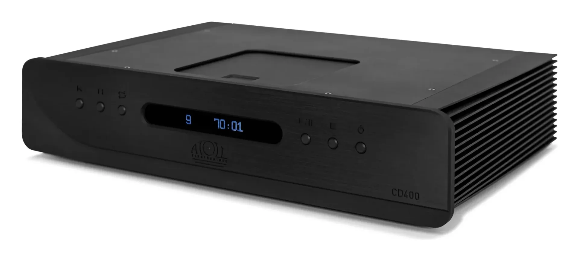Atoll CD400 Evolution — façade en aluminium brossé noir, vue de trois-quarts