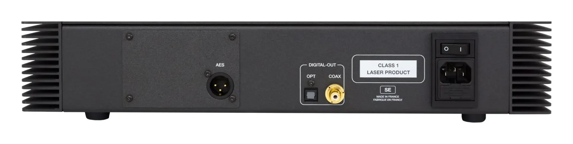 Atoll CD400SE / DR400SE — face arrière du DR400SE : sorties numériques AES/EBU, optique et coaxiale, prise secteur