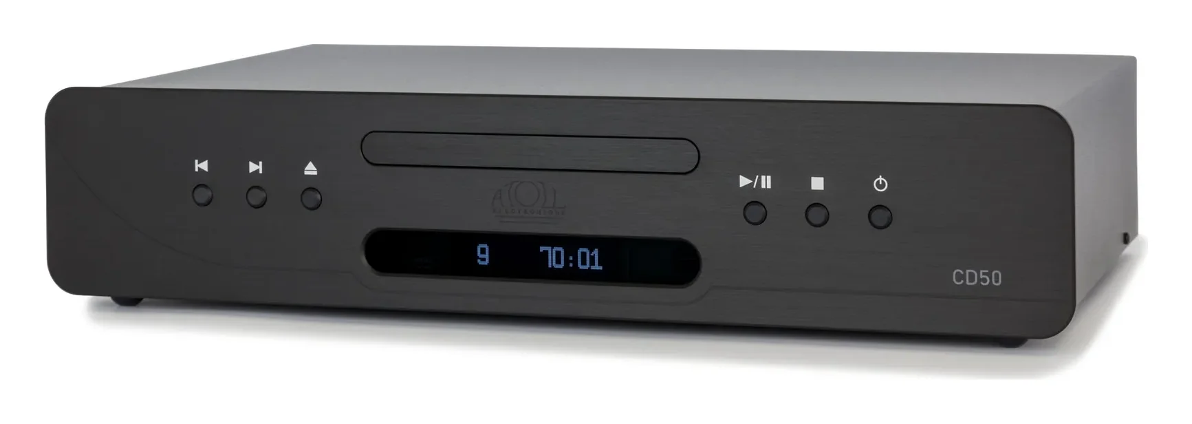Atoll CD50 Evolution — Finition aluminium brossé anodisé noir.