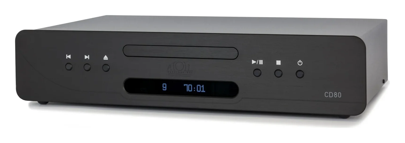 Atoll CD80 Evolution — Finition aluminium brossé anodisé noir.
