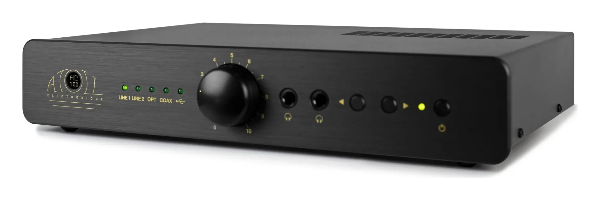 Atoll HD100 / HD120 — Finition aluminium brossé anodisé noir.